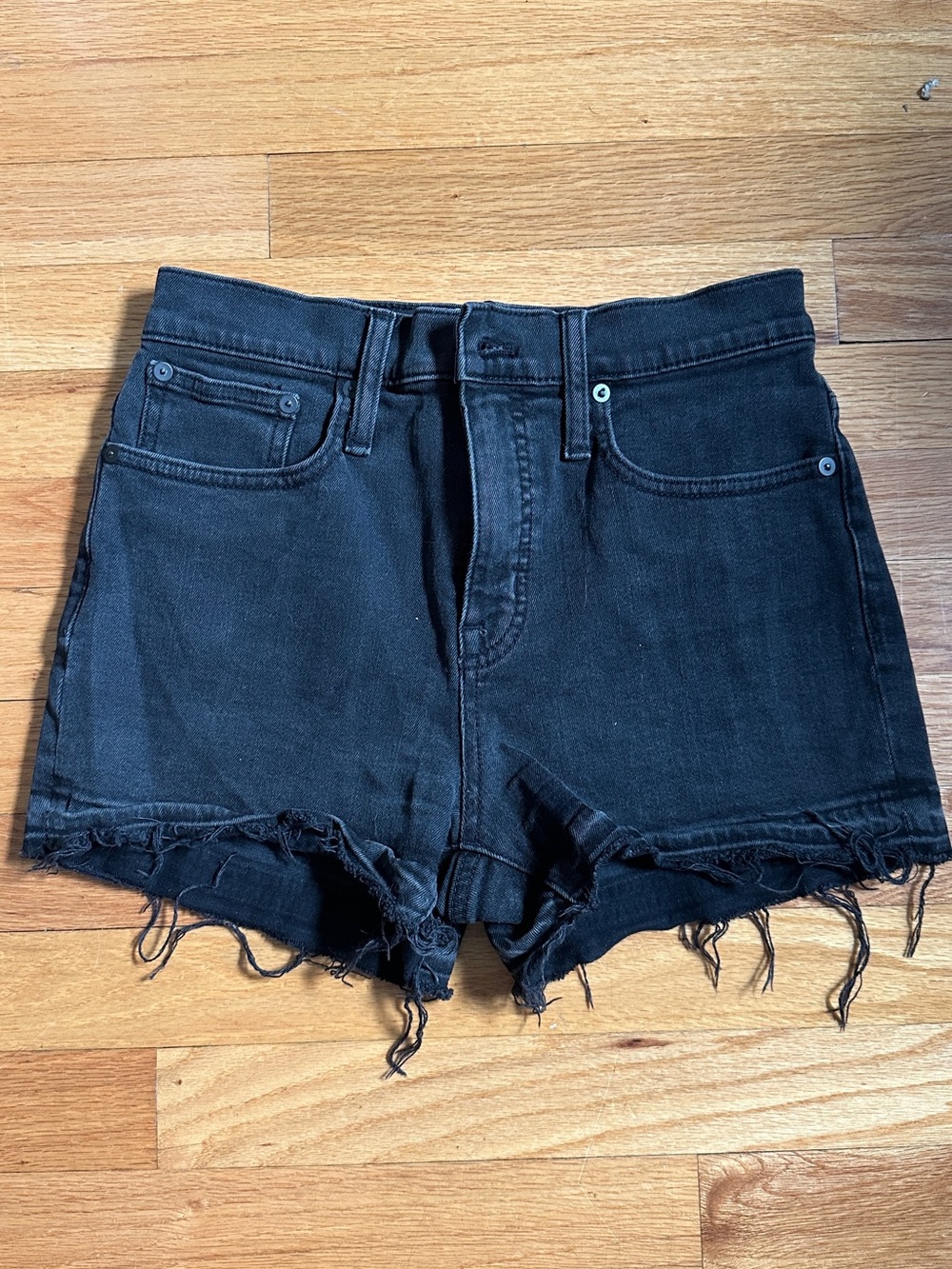Madewell Black Distressed High-Rise Denim Shorts